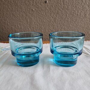 IKEA Aqua Turquoise Glass Candle Holders Tealight Votive Set 2